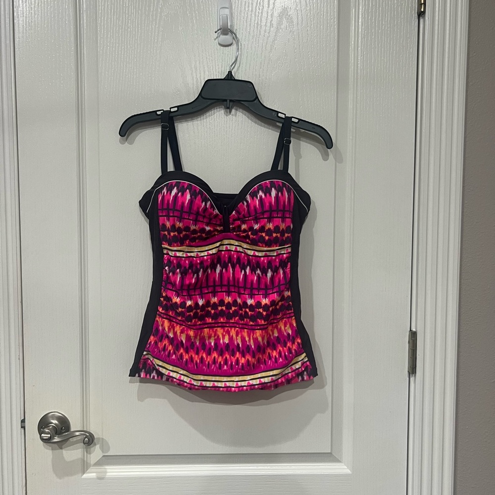 Free Country Pink and Black Patterned Tankini Size: Large